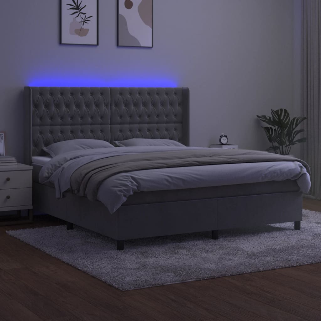 Thumbnail - vidaXL Boxspringbett mit Matratze & LED Hellgrau 160x200 cm Samt