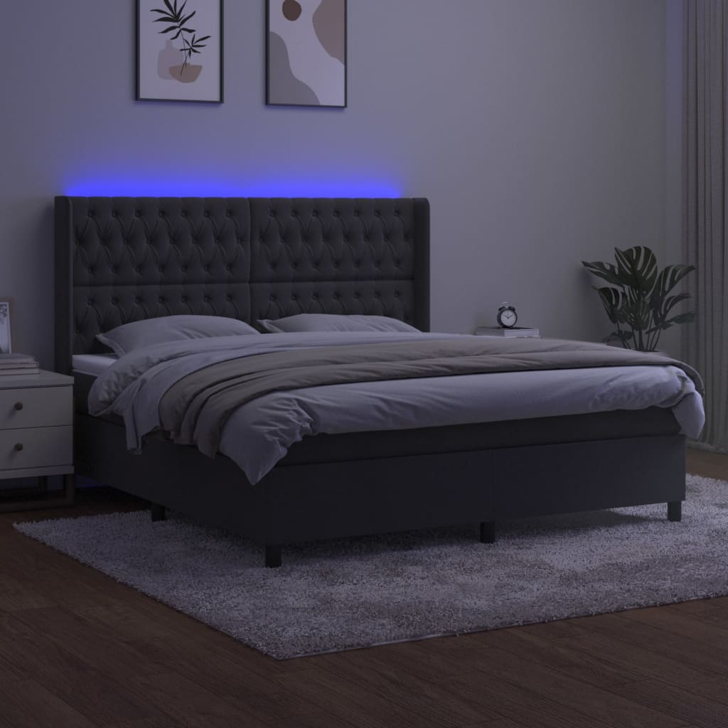 vidaXL Boxspring met matras en LED fluweel donkergrijs 160x200 cm afbeelding