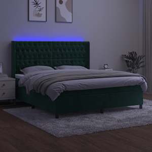 Box spring postel s matrací a LED tmavě zelená 160x200 cm samet - obrázek 3