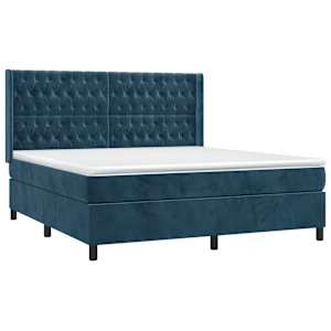 Box spring postel s matrací a LED tmavě modrá 160x200 cm samet - obrázek 3