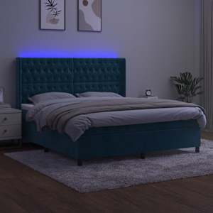 Box spring postel s matrací a LED tmavě modrá 160x200 cm samet - obrázek 4