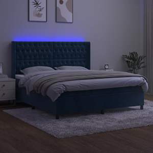 vidaXL Boxspring met matras en LED fluweel donkerblauw 160x200 cm