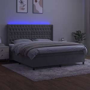 Box spring postel s matrací a LED světle šedá 180x200 cm samet - obrázek 3