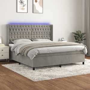 Box spring postel s matrací a LED světle šedá 180x200 cm samet - obrázek 1