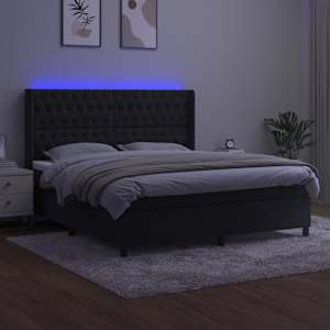 Box spring postelja z vzmetnico LED črna 180x200 cm žamet - slika 3