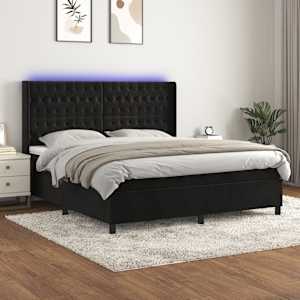 Box spring postel s matrací a LED černá 180x200 cm samet - obrázek 1