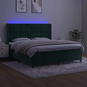 Box spring postel s matrací a LED tmavě zelená 180x200 cm samet - obrázek 3