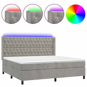 Box spring postel s matrací a LED světle šedá 200x200 cm samet - obrázek 2