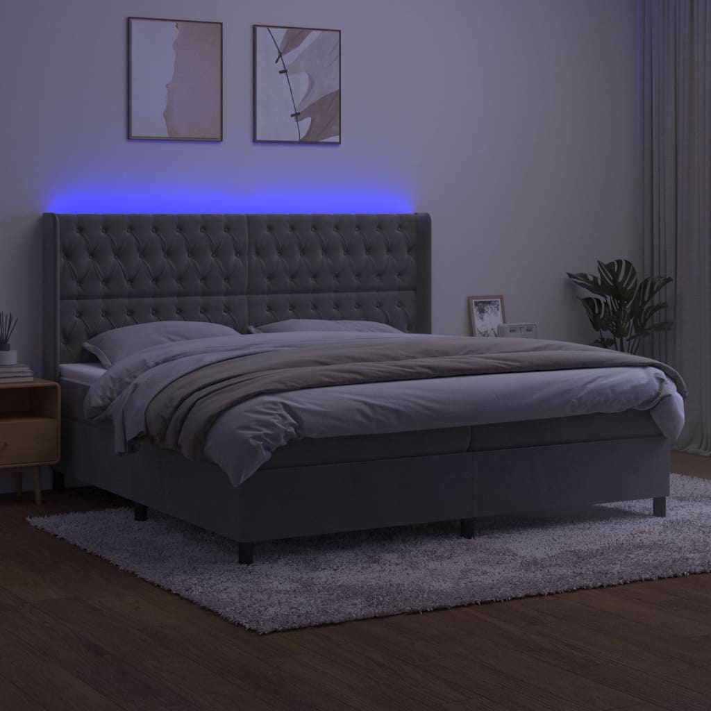 Thumbnail - vidaXL Boxspringbett mit Matratze & LED Hellgrau 200x200 cm Samt