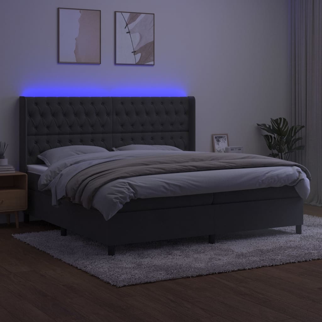 Thumbnail - vidaXL Boxspringbett mit Matratze & LED Dunkelgrau 200x200 cm Samt