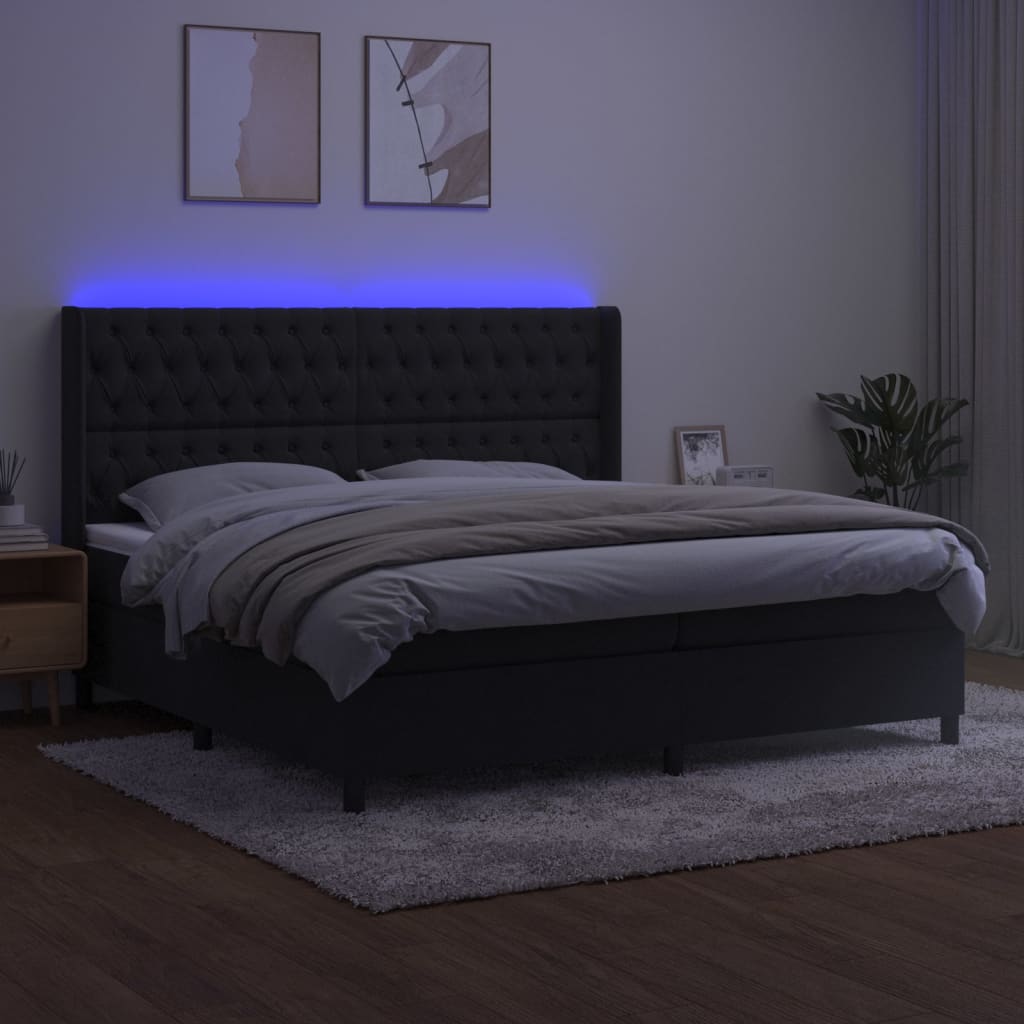 vidaXL Boxspring met matras en LED fluweel zwart 200x200 cm afbeelding