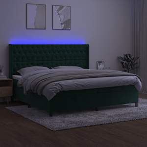 Box spring postel s matrací a LED tmavě zelená 200x200 cm samet - obrázek 3