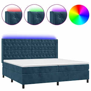 Box spring postel s matrací a LED tmavě modrá 200x200 cm samet - obrázek 2