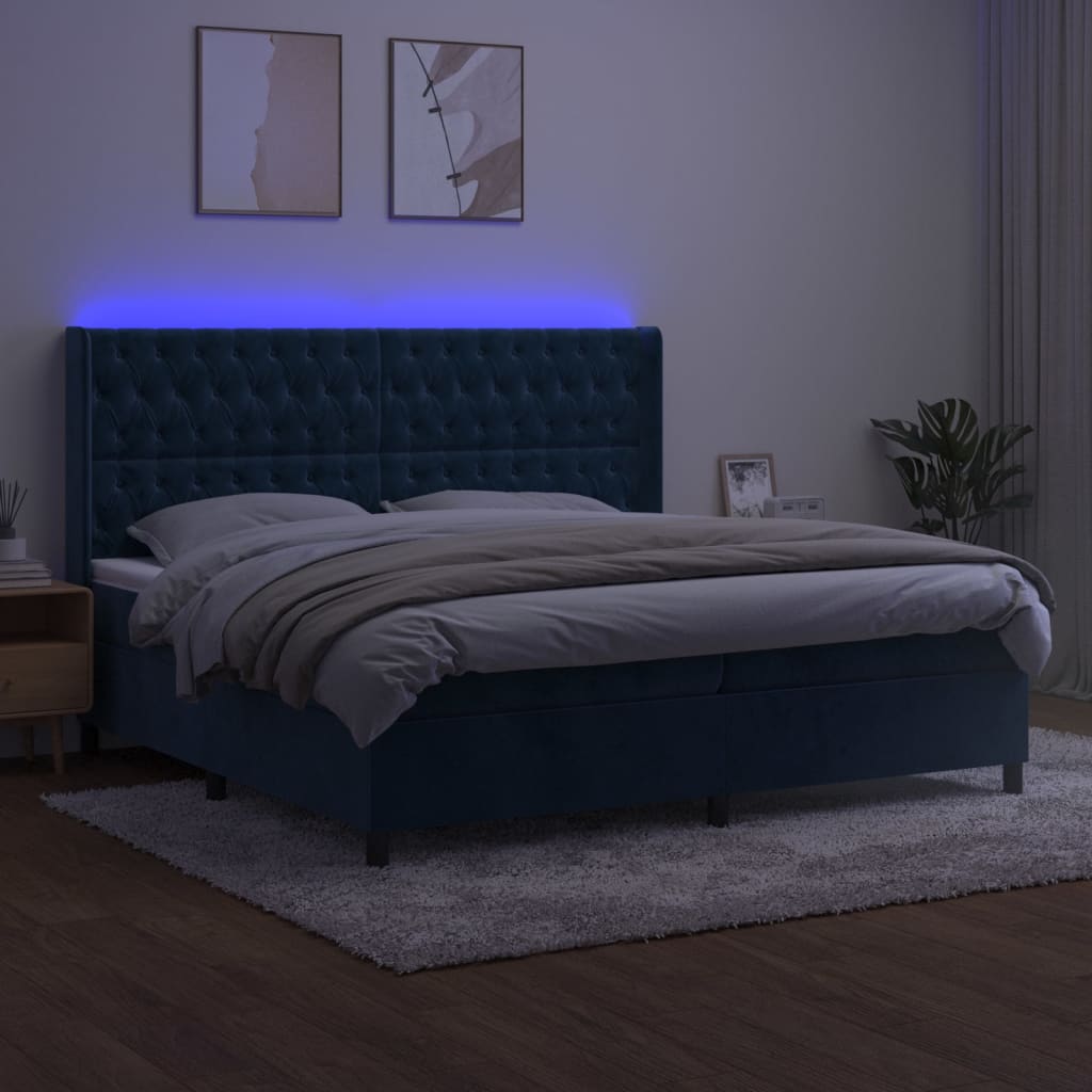 vidaXL Boxspring met matras en LED fluweel donkerblauw 200x200 cm afbeelding