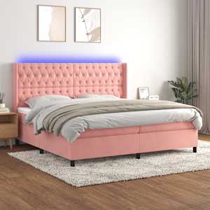 Box spring postel s matrací a LED růžová 200x200 cm samet - obrázek 1