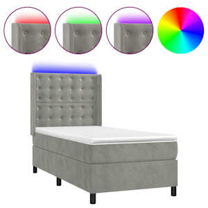 Box spring postel s matrací a LED světle šedá 80 x 200 cm samet - obrázek 2