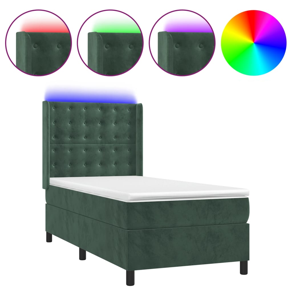 Thumbnail - vidaXL Boxspringbett mit Matratze & LED Dunkelgrün 80x200 cm Samt