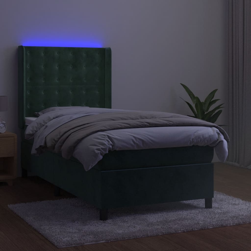 Thumbnail - vidaXL Boxspringbett mit Matratze & LED Dunkelgrün 80x200 cm Samt