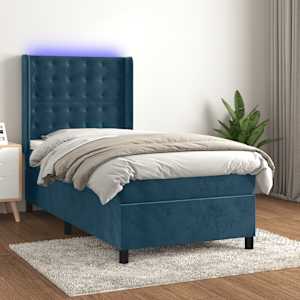Box spring postelja z vzmetnico LED temno modra 80x200 cm žamet