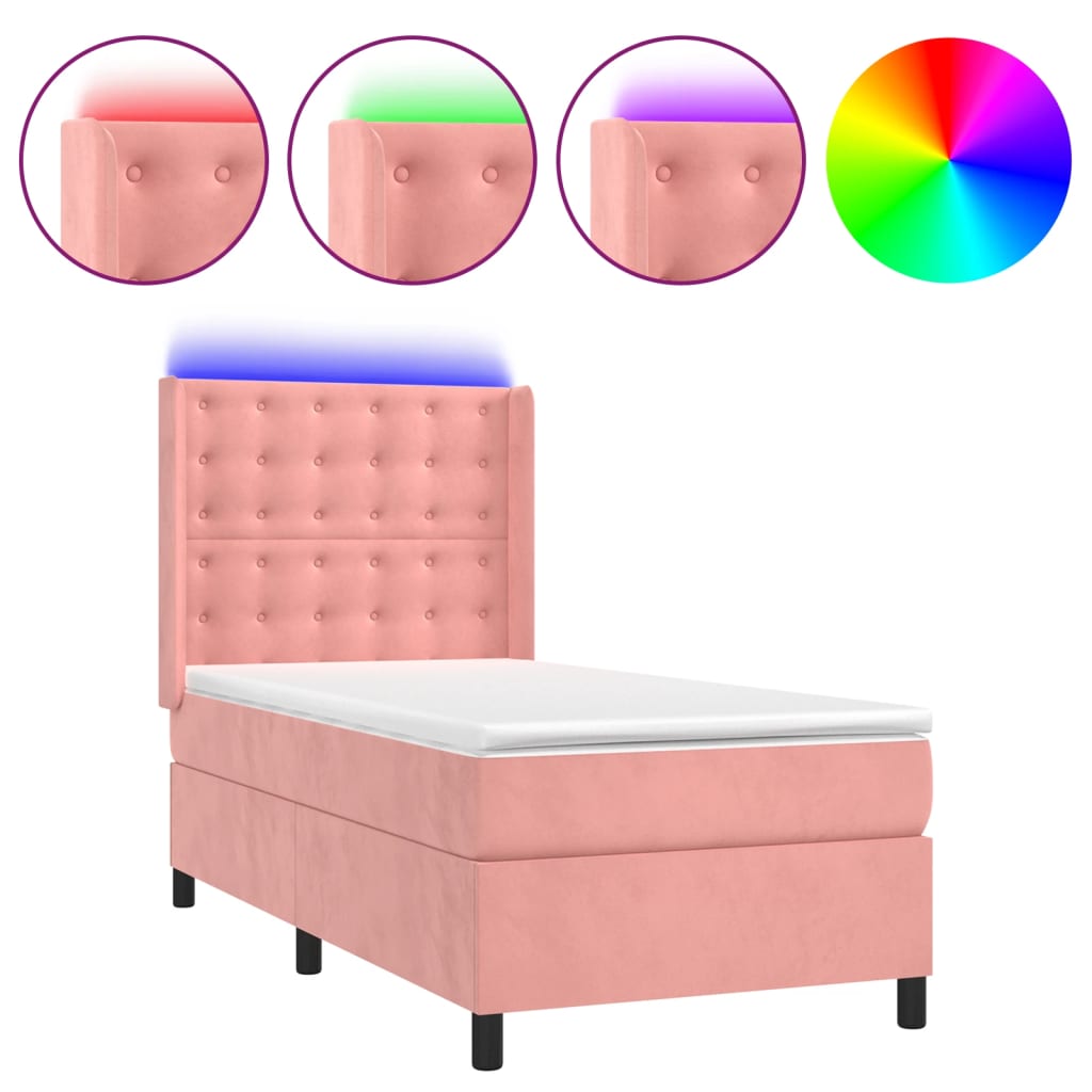 vidaXL Box spring postel s matrací a LED růžová 80 x 200 cm samet