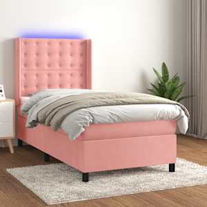 Box spring postel s matrací a LED růžová 80 x 200 cm samet - obrázek 1