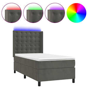 Box spring postel s matrací a LED tmavě šedá 90x190 cm samet - obrázek 2
