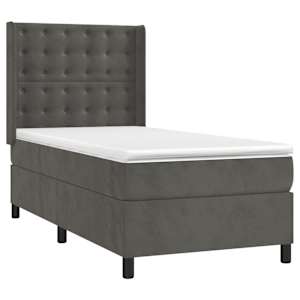 Box spring postel s matrací a LED tmavě šedá 90x190 cm samet - obrázek 4