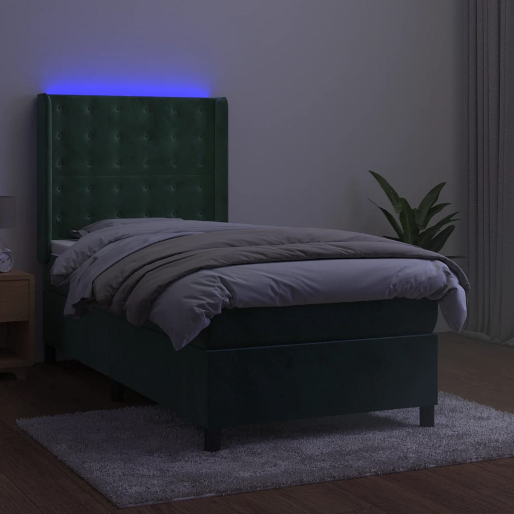 Thumbnail - vidaXL Boxspringbett mit Matratze & LED Dunkelgrün 90x190 cm Samt
