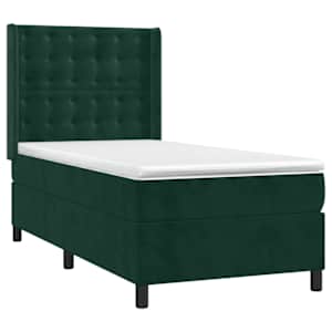 Box spring postel s matrací a LED tmavě zelená 90x190 cm samet - obrázek 4