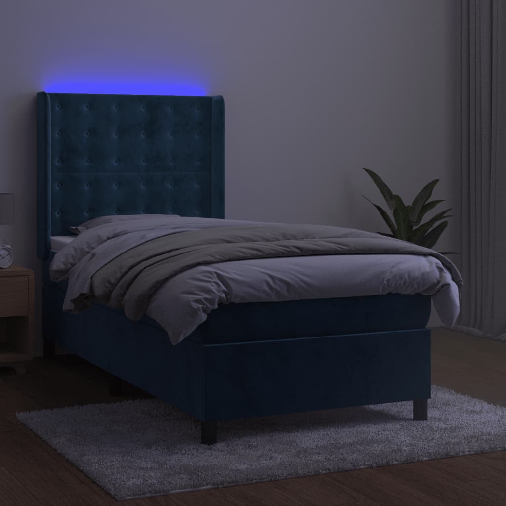 Thumbnail - vidaXL Boxspringbett mit Matratze & LED Dunkelblau 90x190 cm Samt