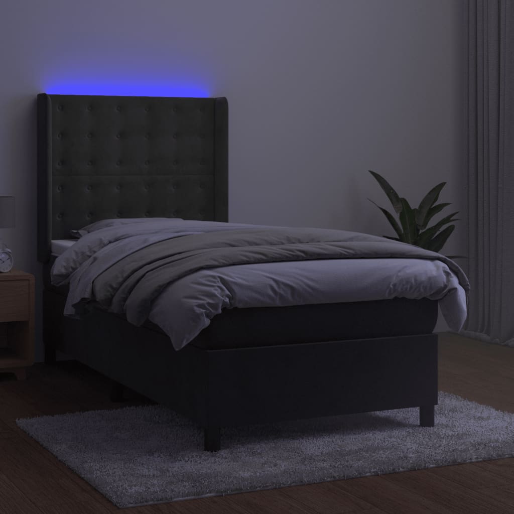 vidaXL Boxspring met matras en LED fluweel donkergrijs 90x200 cm afbeelding