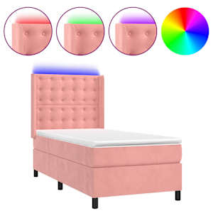 Box spring postel s matrací a LED růžová 90x200 cm samet - obrázek 2