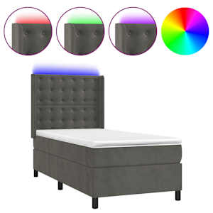 Box spring postel s matrací a LED tmavě šedá 100x200 cm samet - obrázek 2