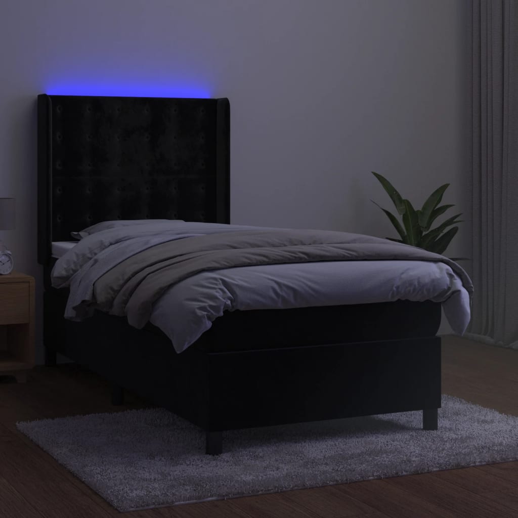 vidaXL Cama box spring c/ colchão/LED 100x200 cm veludo preto