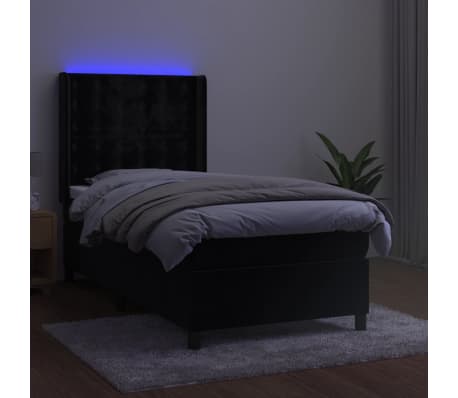 vidaXL Box spring postelja z vzmetnico LED črna 100x200 cm žamet