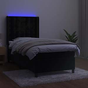 Box spring postel s matrací a LED černá 100x200 cm samet - obrázek 3