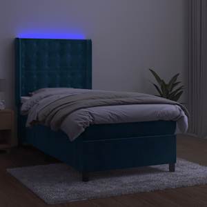 Box spring postel s matrací a LED tmavě modrá 100x200 cm samet - obrázek 4