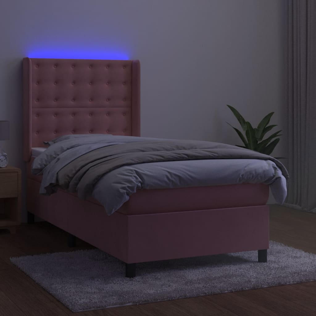 vidaXL Boxspring met matras en LED fluweel roze 100x200 cm afbeelding