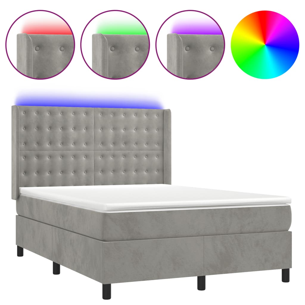Thumbnail - vidaXL Boxspringbett mit Matratze & LED Hellgrau 140x190 cm Samt