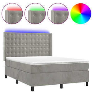Box spring postel s matrací a LED světle šedá 140x190 cm samet - obrázek 2