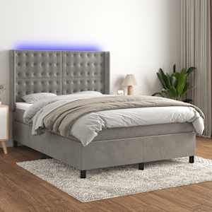 Box spring postel s matrací a LED světle šedá 140x190 cm samet - obrázek 1