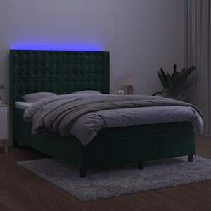 Box spring postel s matrací a LED tmavě zelená 140x190 cm samet - obrázek 3