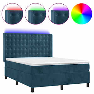 Box spring postel s matrací a LED tmavě modrá 140x190 cm samet - obrázek 2