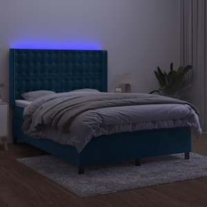 Box spring postel s matrací a LED tmavě modrá 140x190 cm samet - obrázek 4
