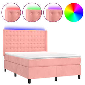 Box spring postel s matrací a LED růžová 140x190 cm samet - obrázek 2
