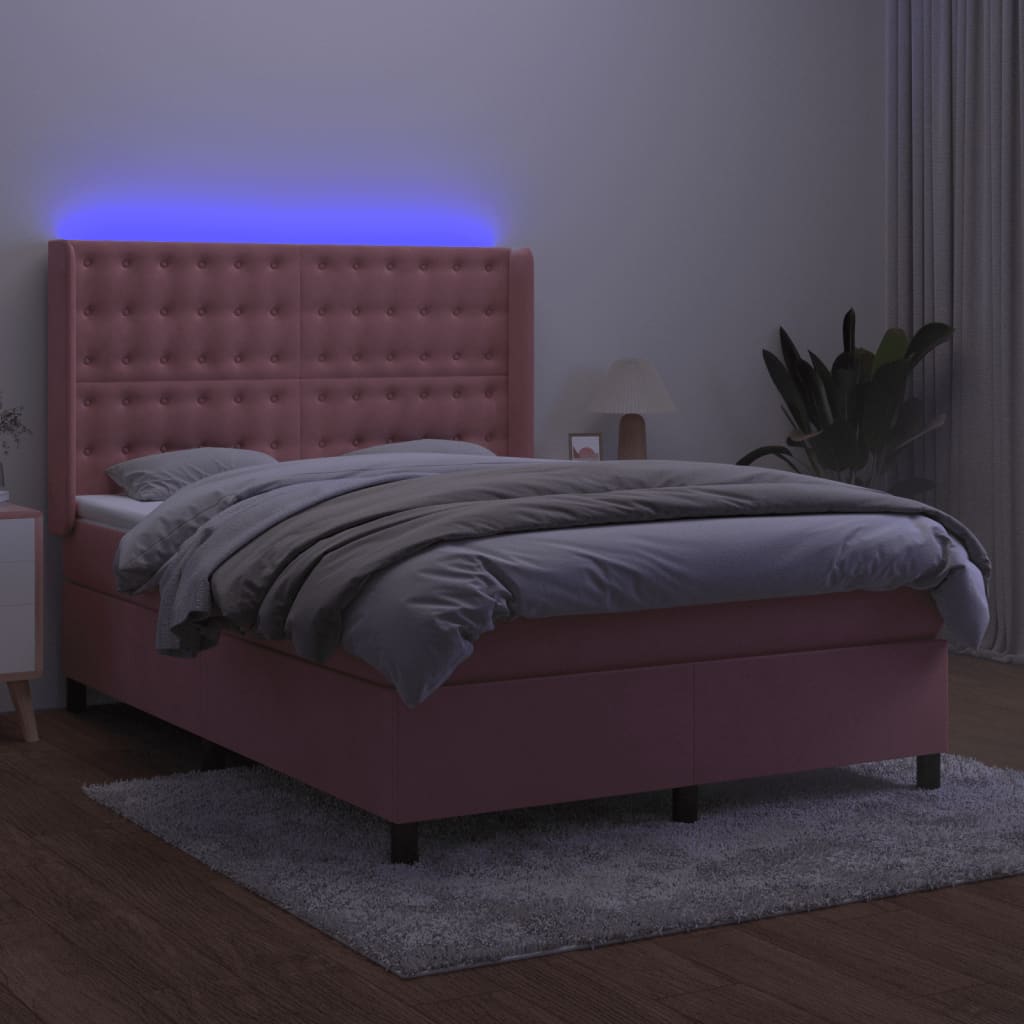 Thumbnail - vidaXL Boxspringbett mit Matratze & LED Rosa 140x190 cm Samt
