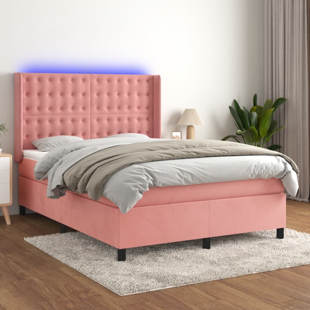 Sommier tapissier avec matelas et LED Rose 140x190 cm Velours