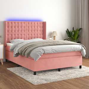 Box spring postel s matrací a LED růžová 140x190 cm samet - obrázek 1