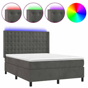 Box spring postel s matrací a LED tmavě šedá 140x200 cm samet - obrázek 2