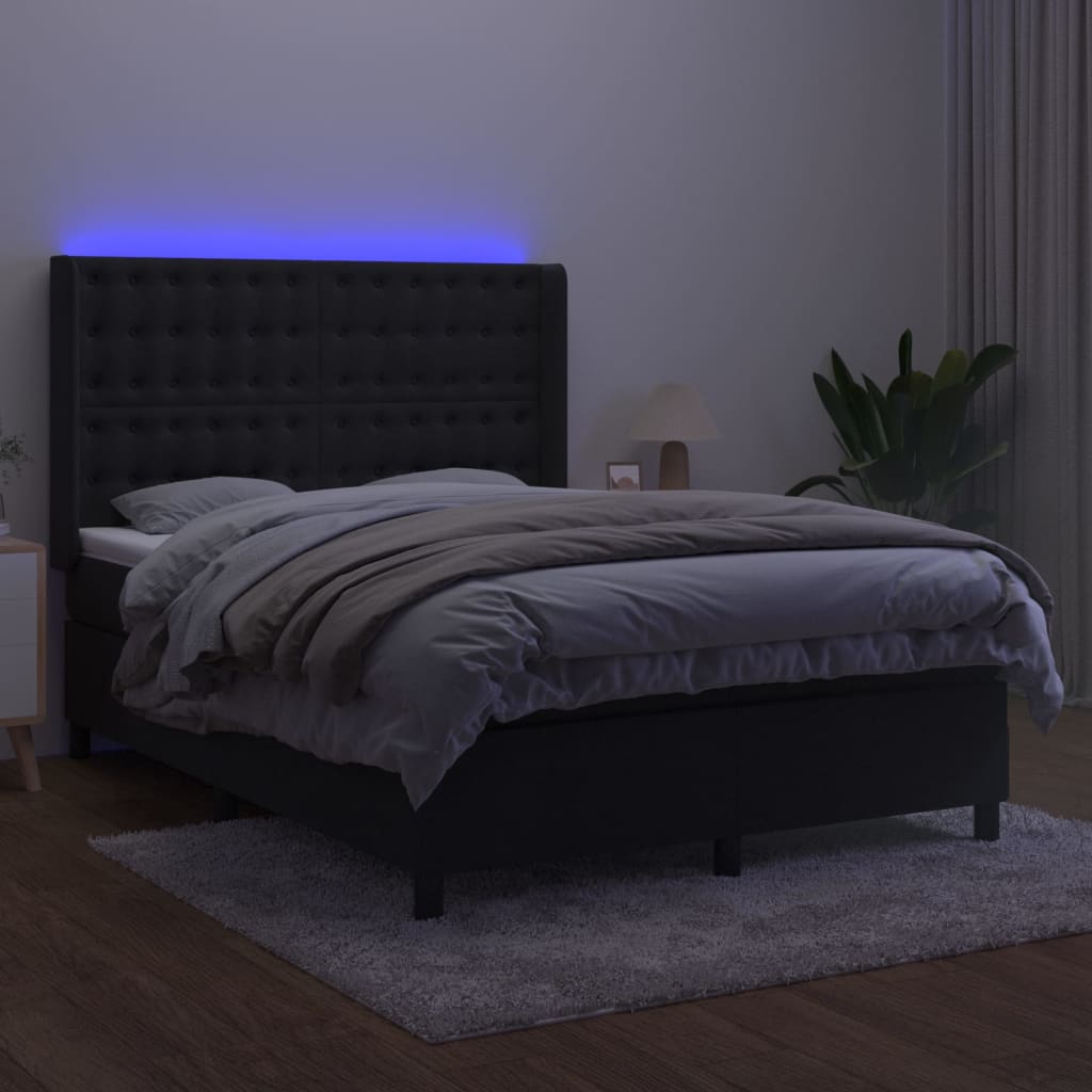 vidaXL Boxspring met matras en LED fluweel zwart 140x200 cm afbeelding